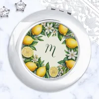 Pretty Lemons Wreath Fruit Leaves Monogrammed Compact Mirror