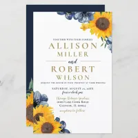 Budget Navy Sunflower Wedding Invitation