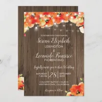 Rustic String Lights Poppy Summer Wedding Invitation