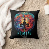 Psychedelic Art Gemini Zodiac Name  Throw Pillow