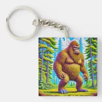 Hairy Bigfoot Walking through the Woods Keychain