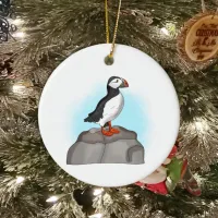 Cute Hand drawn Puffin Ceramic Ornament