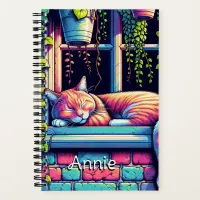 Sleepy Cat in Window Sill Ai Art Personalized Notebook