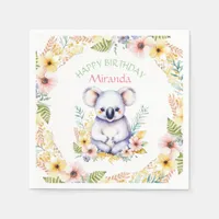 Koala Bear Themed Girl's Happy Birthday Napkins