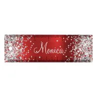 Silver Glitter Red Metallic Foil Look Ruler