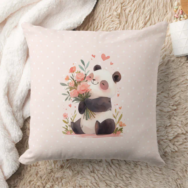 Lovely Watercolor Panda Mothers Day Gift Throw Pillow