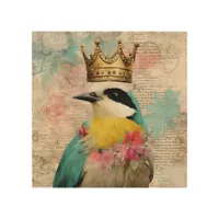 Bird in a Crown Collage Wood Wall Art