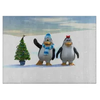 Cute Cartoon Penguin Pair with Tree Cutting Board