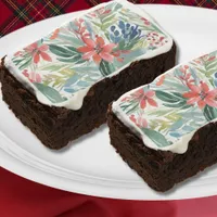 Red Poinsettia Botanical Floral Christmas Party Brownie