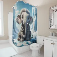 Happy Baby Woolly Mammoth Sitting on an Iceberg  Shower Curtain