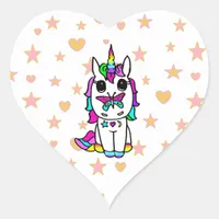 Cute Unicorn with Butterfly Stars and Hearts Heart Sticker