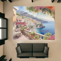 Amalfi Coast Italy Watercolor Sketch  | Rug