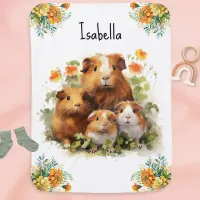 Guinea Pigs Marigold Flowers Cute Personalized Baby Blanket