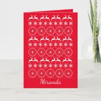 Bike Rider Cyclist Fun Red Christmas Sweater Holiday Card