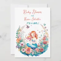 Mermaid Themed Floral Girl's Baby Shower Invitation