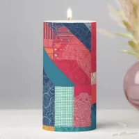 Modern Patchwork Effect Collage Colorful Red Blue Pillar Candle