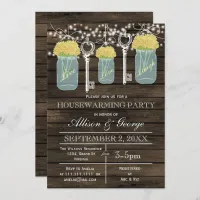 Barn wood mason jars keys rustic housewarming invitation