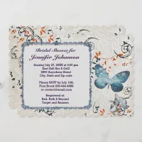 Blue Butterfly & Leaf Swirls Bridal Shower Invite