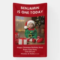 Sons First Birthday Party Photo Red Christmas Banner