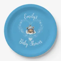 Snow Excited Blue Teddy Bear Baby Shower Paper Plates