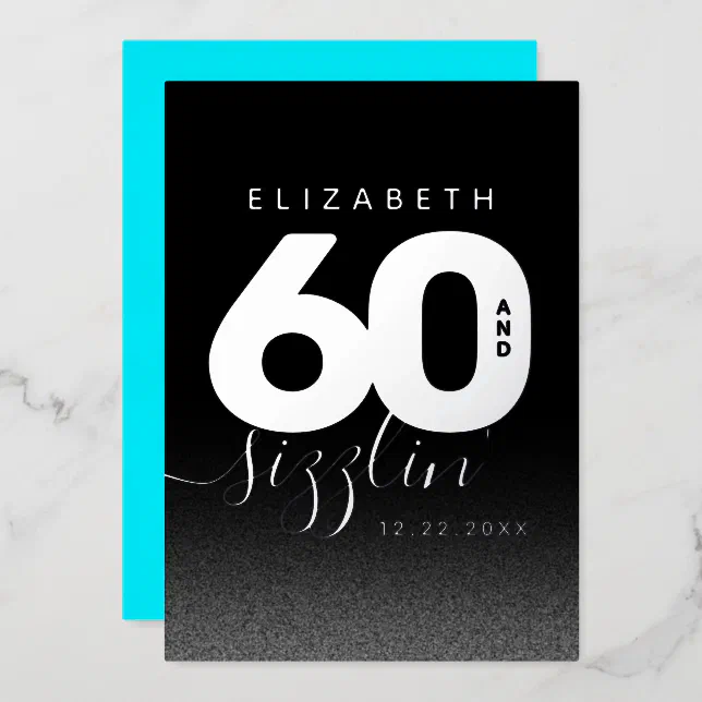 Modern Girly Ice Blue 60 and Sizzling Foil Invitation