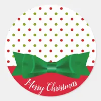 Green & Red Polka Dot Bow Tie Merry Christmas Classic Round Sticker