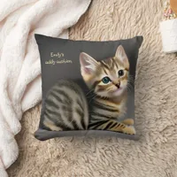 Cute fluffy tabby cat baby  throw pillow