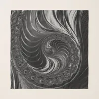 Fractal Black White Metal Nautilus Swirl Scarf