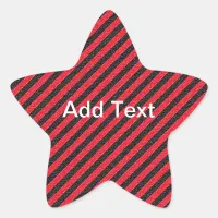 Thin Black and Red Diagonal Stripes Your Text Star Sticker