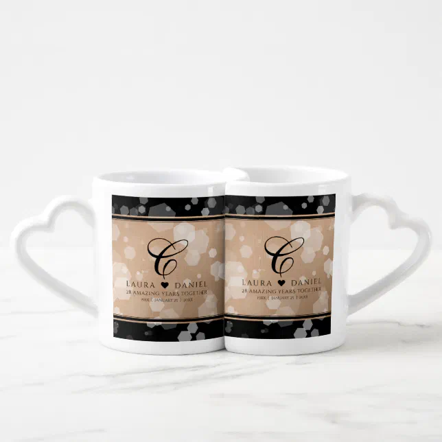 Elegant 28th Linen Wedding Anniversary Celebration Coffee Mug Set