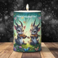 Cute Saolas Playing Violas in a Magical Forest Pillar Candle