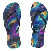 Bold Peacock Feathers Custom Flip Flops