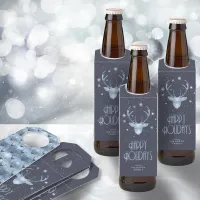 Deer Antlers Silhouette & Snowflakes Blue ID863 Bottle Hanger Tag
