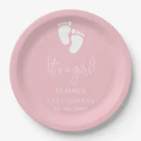 Its a Girl Baby Footprint Cute Pink Baby Shower Paper Plates