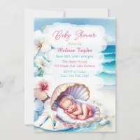 Sweet Seaside Girl's Baby Shower Coastal Themed Invitation