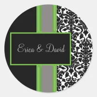 lime damask Wedding Monogram stickers