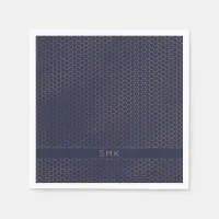 Modern Rose Gold Foil Navy Blue Hexagon Monogram Napkins