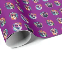 80s Retro Cool Cats with Sunglasses Purple Wrapping Paper