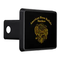 Gold Buffalo Grazing Under The Sun Near Mountains Hitch Cover