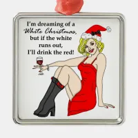 Dreaming of a White Christmas | Retro Pinup Lady Metal Ornament