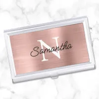 Light Rose Gold Faux Metallic Foil Monogram Business Card Case