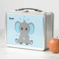 Cute baby elephant in blue, custom  metal lunch box