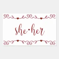 She Her in Red Fancy Doodles  Rectangular Sticker