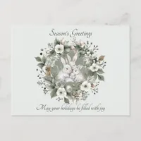 Cute Rabbits in a Floral Winter Wreath Holiday Postcard