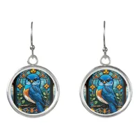 Majestic Bluebird Perched on Stained Glass Window Earrings