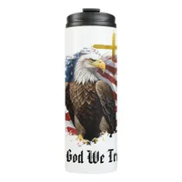 *~* Eagle Christian Patriotic Gold Cross AP16 Flag Thermal Tumbler