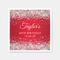 Silver Glitter Red Ombre 40th Birthday Napkins