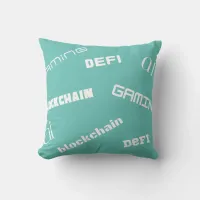 Crypto Aqua Green and White Throw Pillow