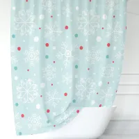 Festive Aqua Blue Snowflake & Polka Dot Shower Curtain