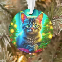 Personalized Christmas Cat and Christmas Trees Ornament